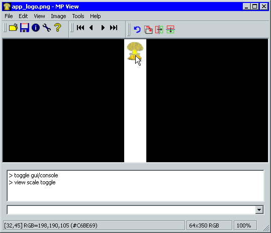 Windows version, basic view with console